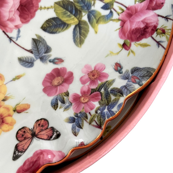 Grace Teaware Fine Porcelain Floral Dessert Plates 8in Set of 4 in Gift Box New - Picture 9 of 12